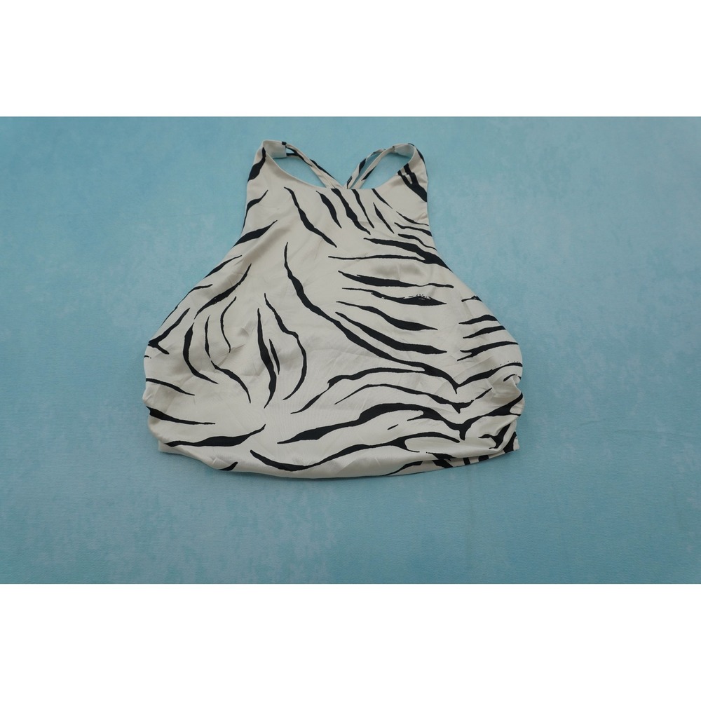 Zara Womens Zebra Print Crop Top XS Cream Black V Neck Strappy Open Back Cami